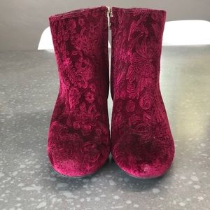 Magenta pink velvet booties